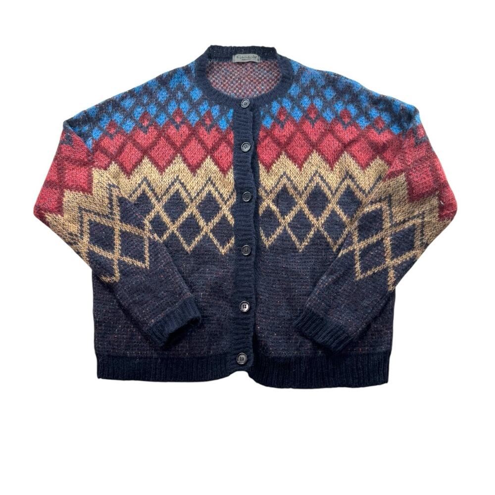 Elsamanda Mohair Alpaca Blend Cardigan M Argyle Long Sleeve Cottagcore Academia